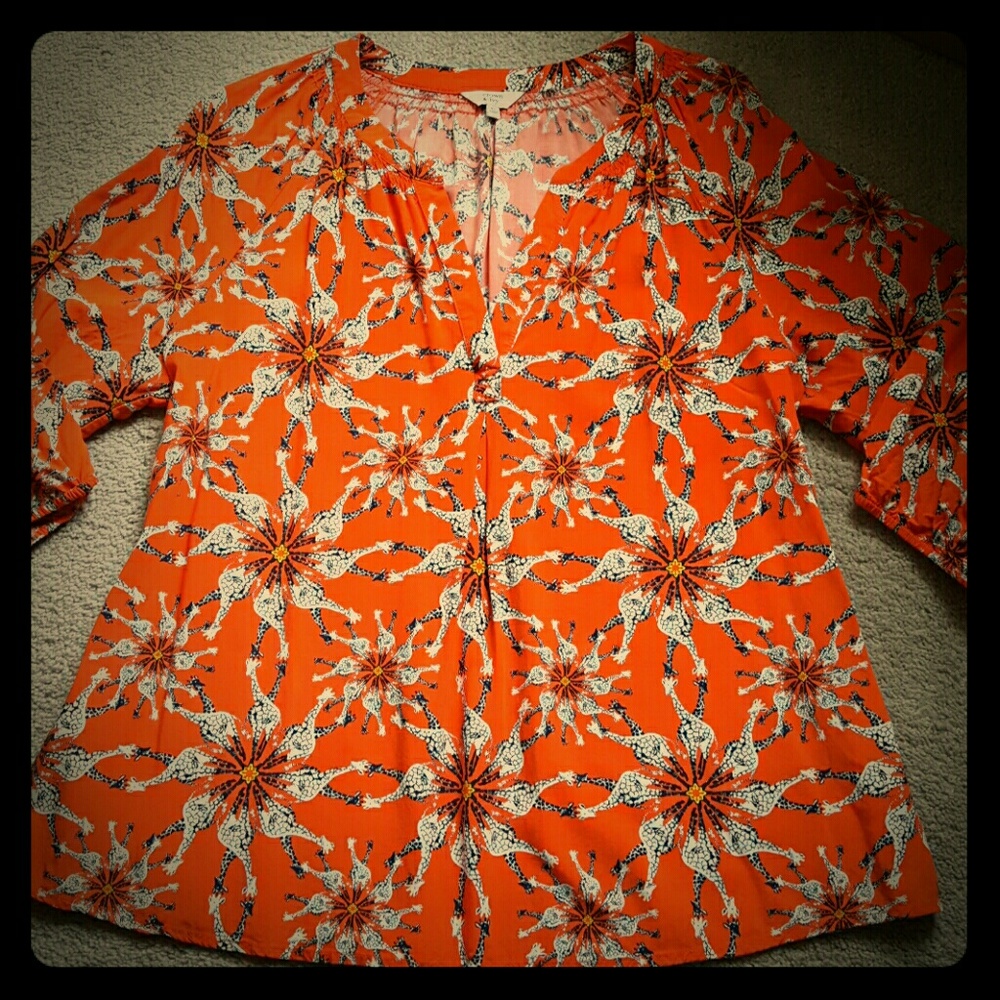 Funky Bright Crown & Ivy Giraffe Boho Rayon Top XL